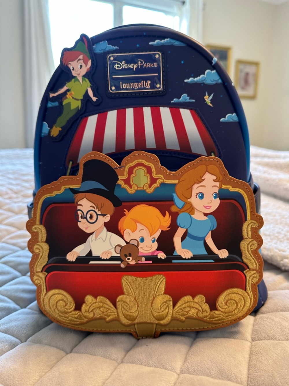 Loungefly Navy Red Gold Peter Pan Ride Mini Backpack
